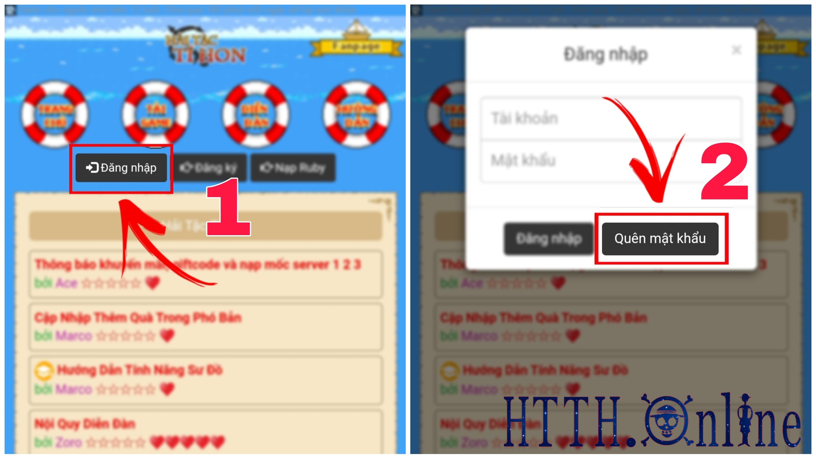 Hải Tặc Tí Hon: hướng dẫn đổi mật khẩu trong game HTTH